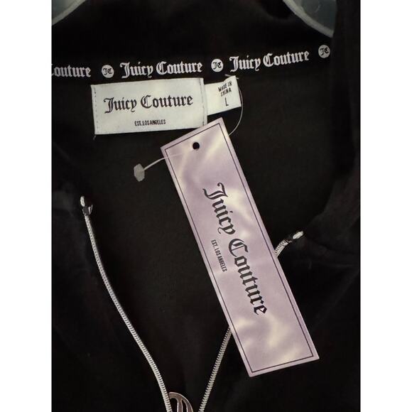 Juicy Couture Luxe Velour Pullover Hoodie Black Large NWT Half-Zip Long Sleeve - Picture 11 of 13